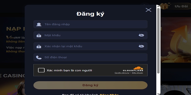 Truy cập trang chủ Winvn và chọn mục đăng ký tài khoản